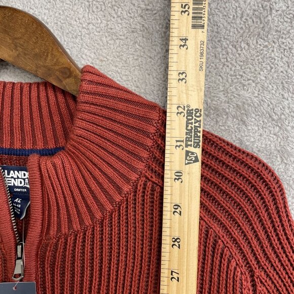 NEW Lands' End Drifter Men's XL  Red Cotton Zip up Sweater Ribbed Knit Pullover - Picture 5 of 12